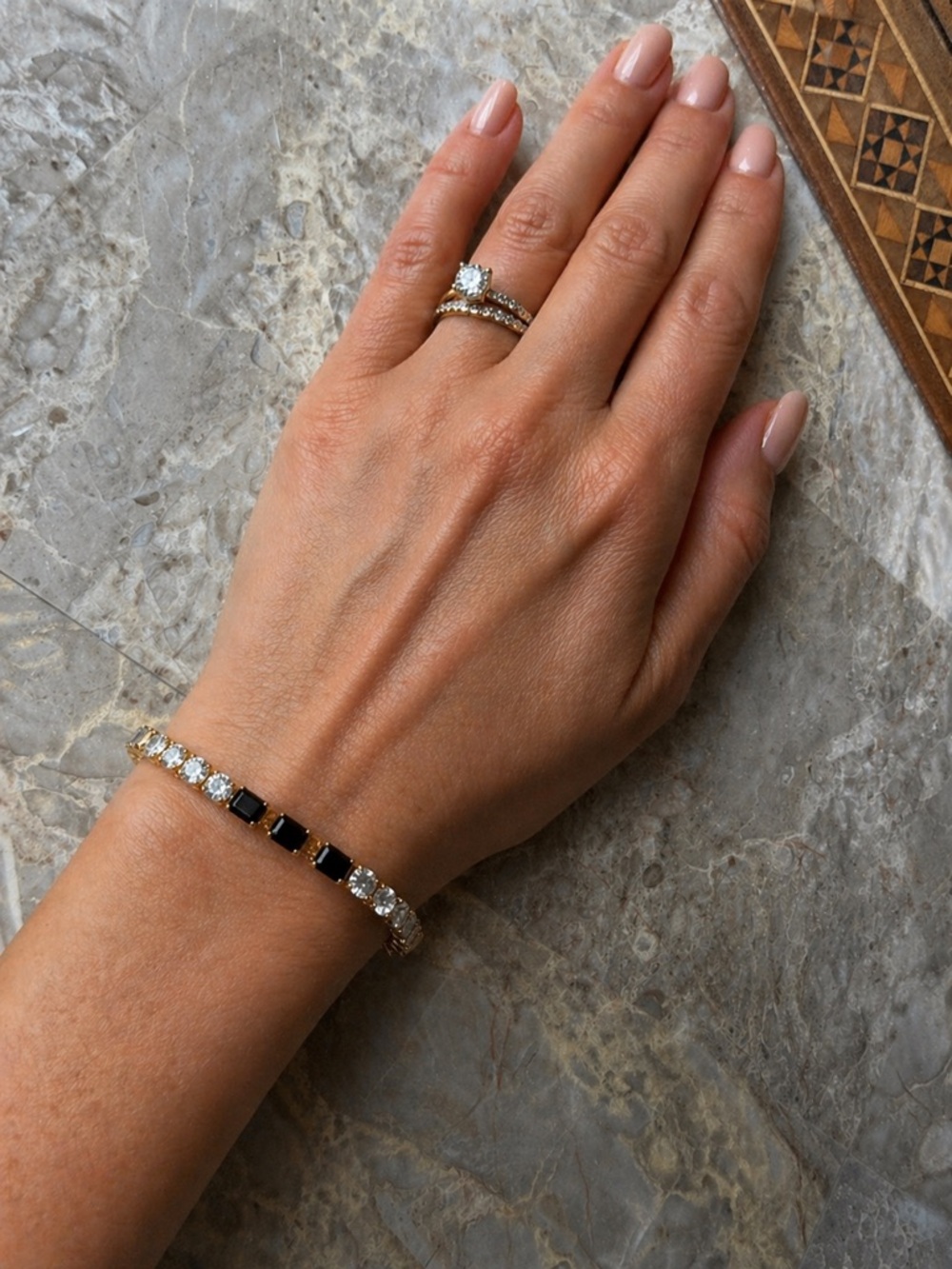 Gold-Tone Bracelet with Clear and Black Stones